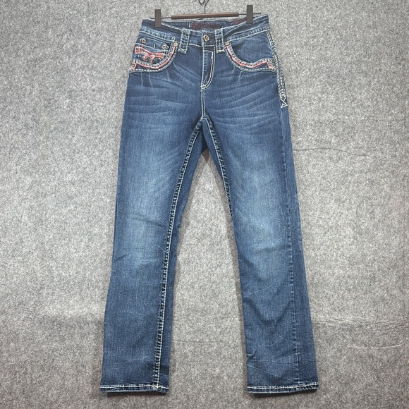 Rock In LA Women’s Blue Denim Jeans with Embroidered Pockets 30/32 - Picture 5 of 16